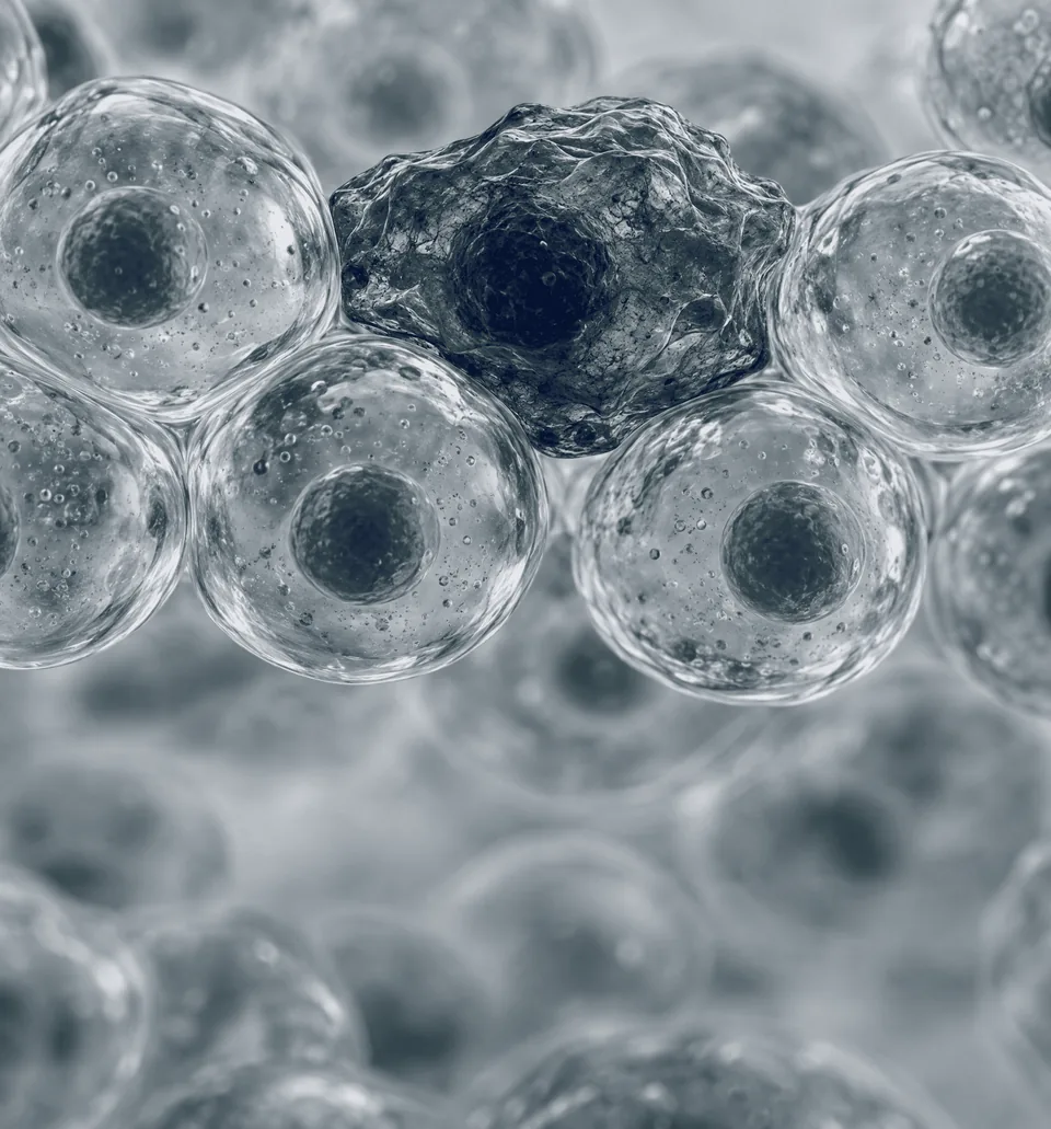 Aged skin cells that stopped dividing, lodged among healthy ones